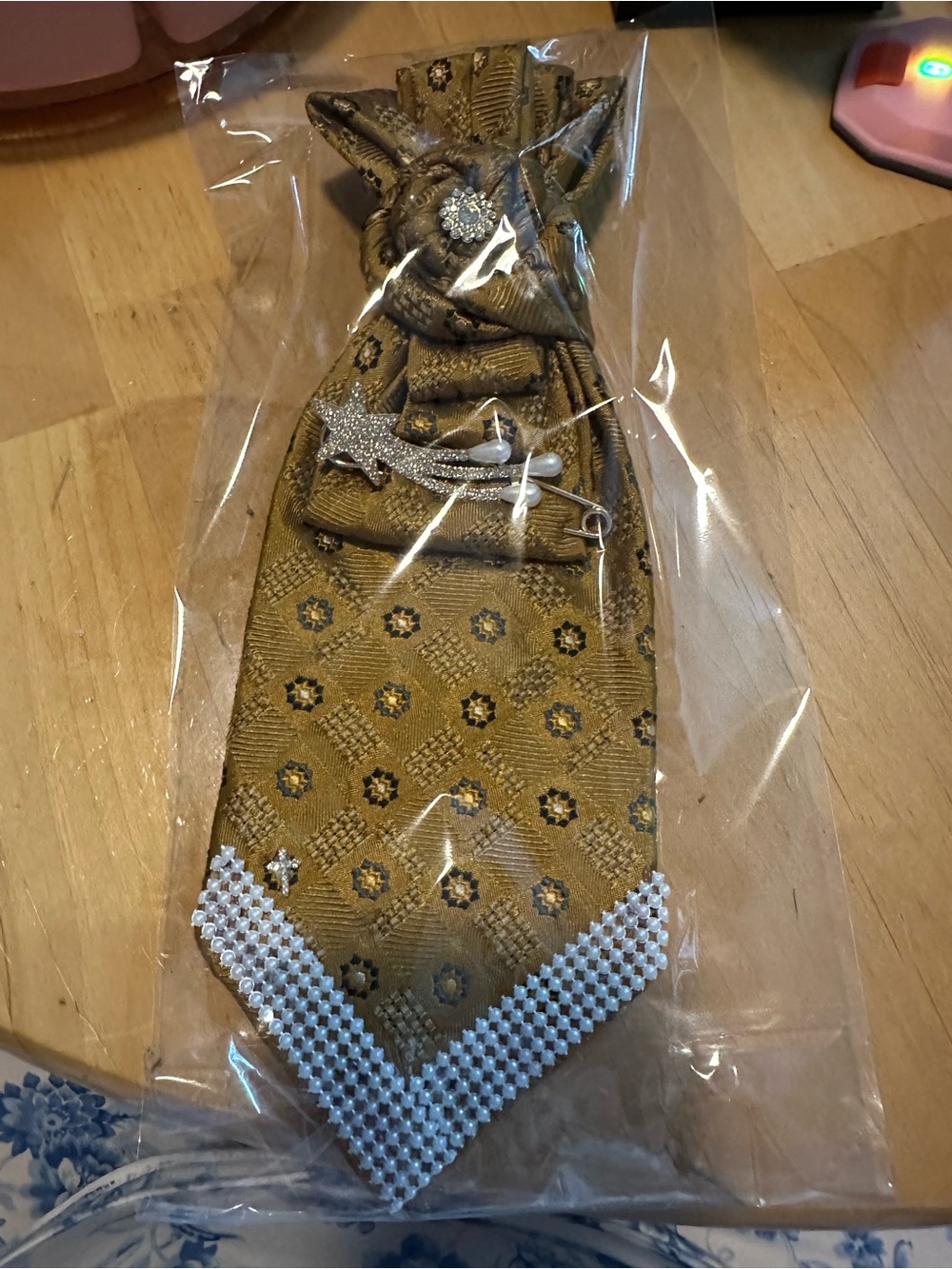 100% silk tie refurbished into a necklace